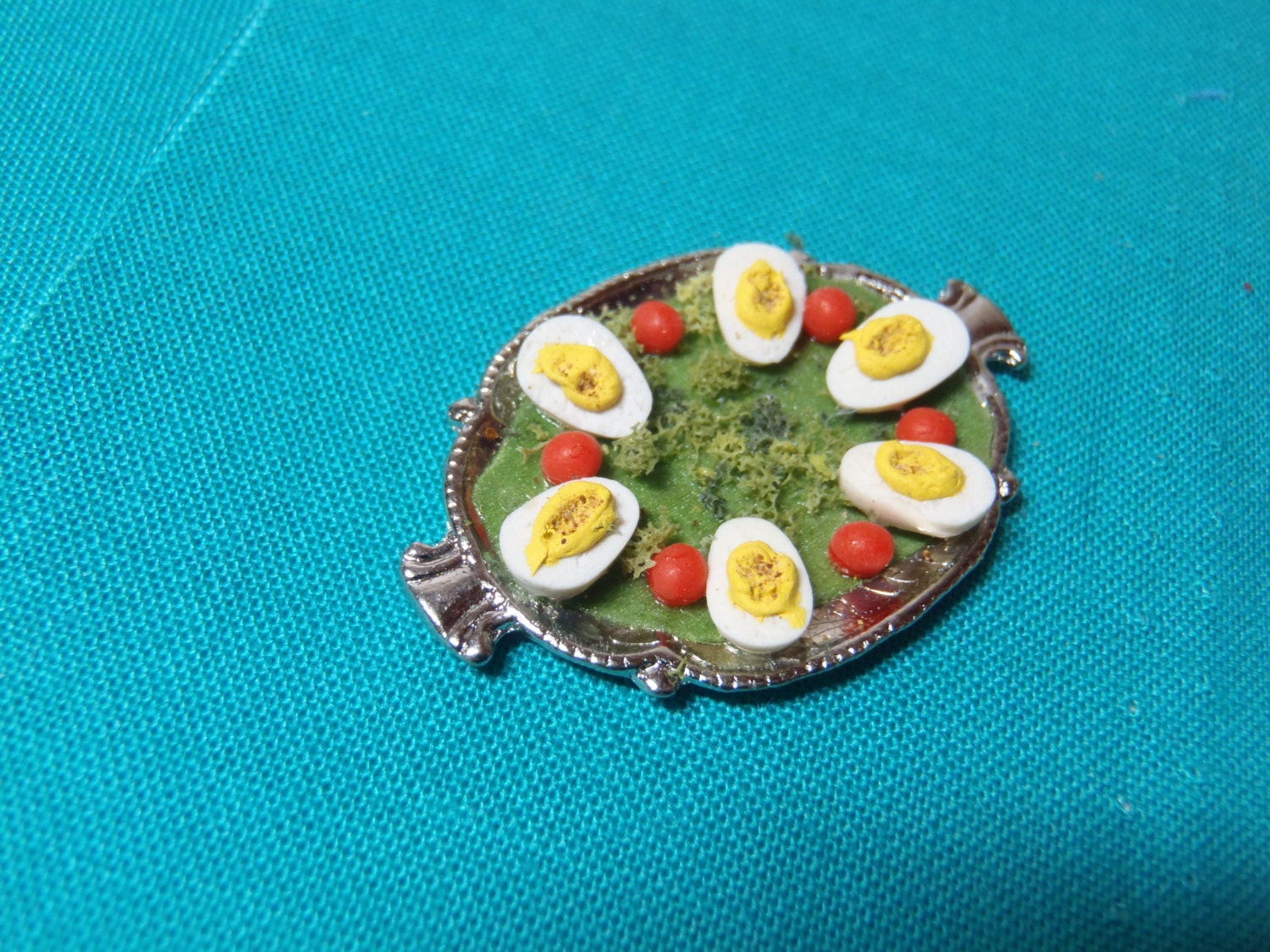 Deviled Eggs Tray Metal Serving Tray Dollhouse Miniature Vintage