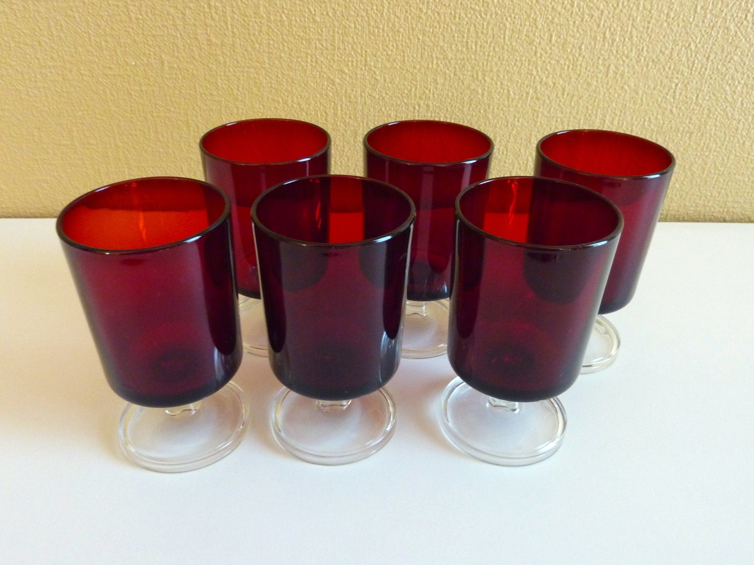 Vintage Ruby Red Wine Glasses Luminarc France by vintagememory