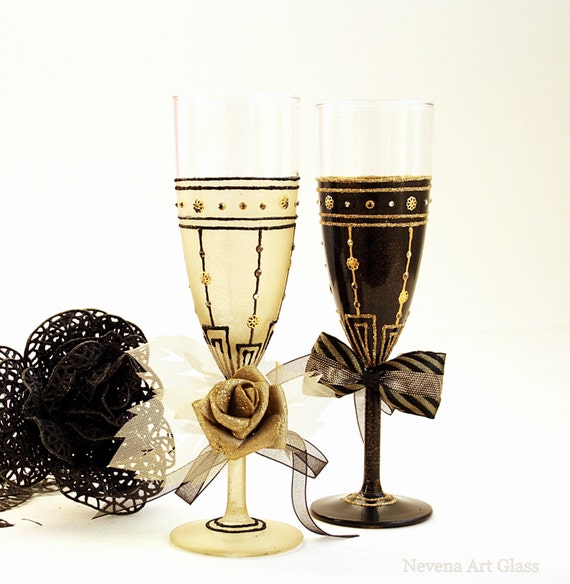 Gatsby Style Wedding Champagne Glasses Wedding by NevenaArtGlass