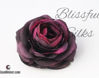 Silk Flower - One Deep Purple Silk Ranunculus - 3.5 Inches - Artificial Flower