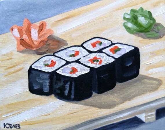 Sushi Rolls Original Oil Painting Japanese Food Asian