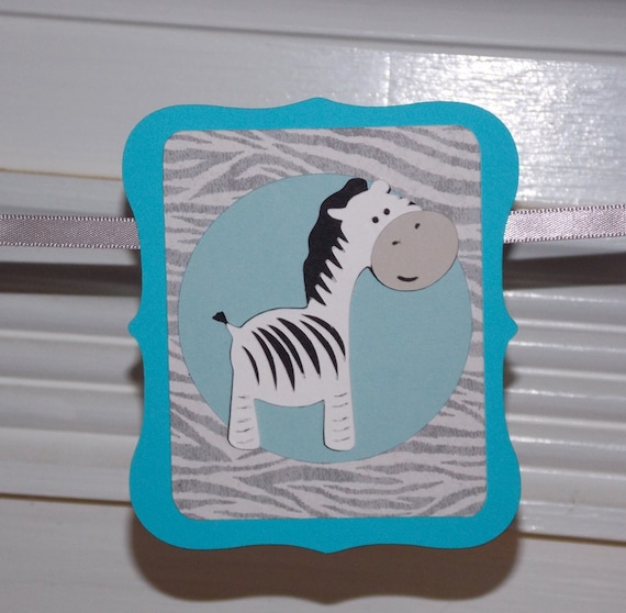 CLEARANCE Mini Welcome Baby Banner READY To SHiP Baby Boy Zebra Print Jungle Baby Shower photo prop Turquoise Blue Grey Charcoal Il_570xn