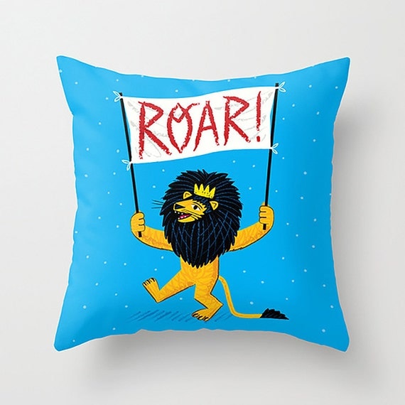 ROAR! - Childrens Decor - Nursery room - lion - illustrated Cushion Cover / Throw Pillow (16" x 16") by Oliver Lake