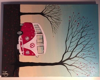 Original VW Bus painting-Just a breeze- 12 x 16, Acrylic on Canvas ready to hang, Original by Michael H. Prosper
