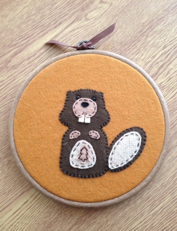 Beaver Felt Embroidery Hoop Art Decoration by TheKraftyCupcake