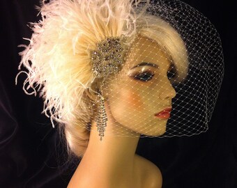 Fascinator, Wedding Hair Fascinator, Wedding Hair Accessories, Ivory Ostrich Hair Clip, Wedding Hair Clip, Bridal Fascinator, Wedding Hair,