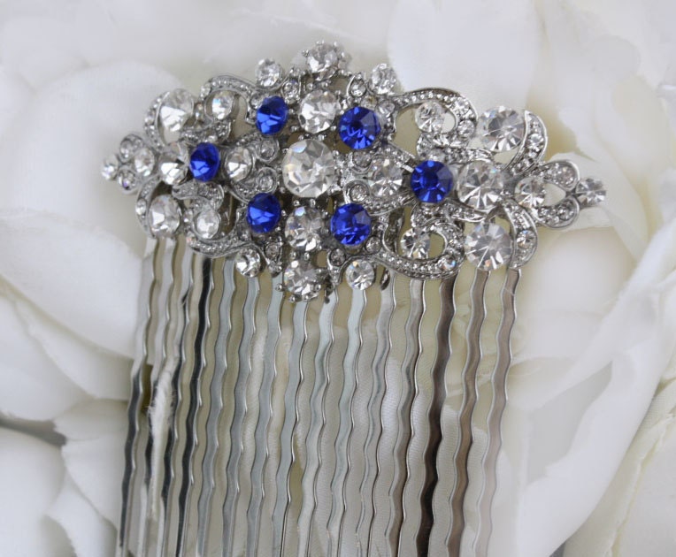 1. Royal Blue Crystal Bridal Hair Comb - wide 7