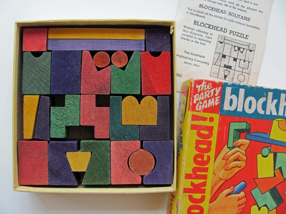 Vintage Blockhead Game Puzzle Wooden Blocks Party by HilltopTimes