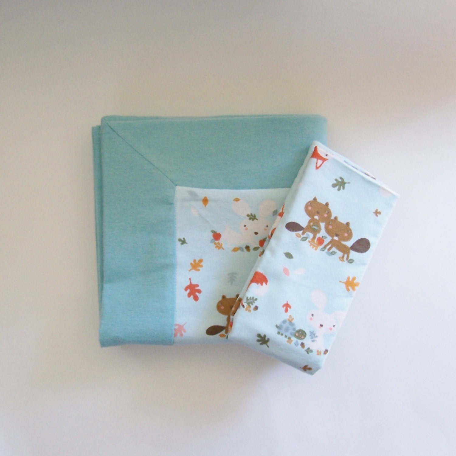 Double Flannel Receiving Blanket for Boy in Blue with Fox