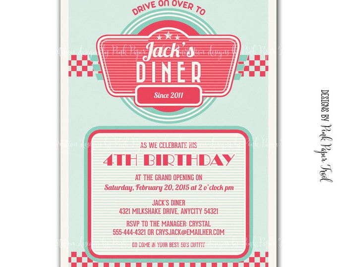 Retro Diner Themed Table Tent Cards, Customizable Text, Print Your Own