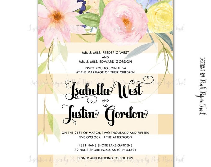 Printable Wedding Invitation Suite v.4, Spring Wedding, Floral, Rustic, Romantic, Watercolor Flowers, Garden Wedding, Spring Floral 4 Pcs.