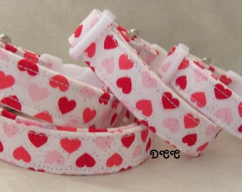 Dog Collar Hearts of Love Red Pink White Choose SIZE Adjustable Dog Collar with D Ring Everyday Valentine's Day