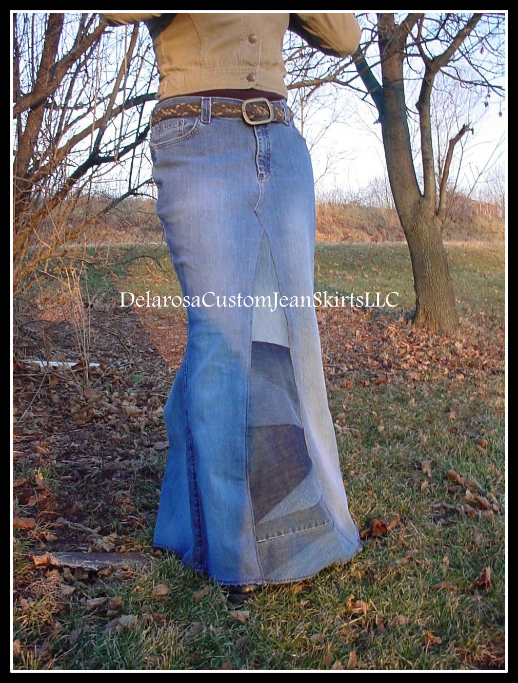 DELAROSA Long Jean Skirt 'Pieced and Patchwork' Custom