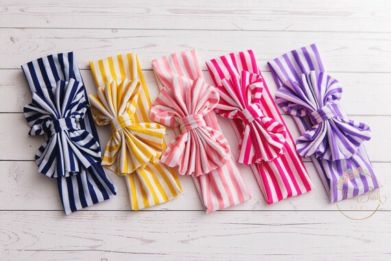 Baby Headbands, Girls Head wraps,Stripes Messy Bow Baby Head wraps, Jersey Knit Headwraps, Big Bow Headbands,Knott Headband,Big Bow Headwrap by ThinkPinkBows