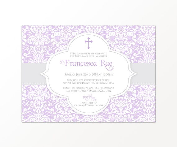 Baptism Invitation Damask Design - Printed or Printable Baptism Invitation by 505 Design Il_570xn