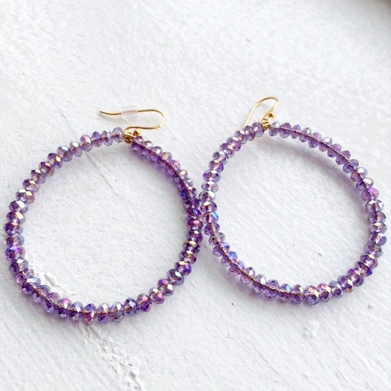 Items similar to Chloe: Purple Crystal Hoop Earrings on Etsy