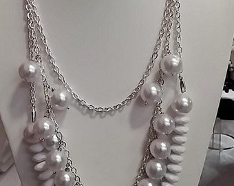 Hand made Accessories,Burlesque Style Faux Necklace, Jewelry, Chain Set,  Chain &Faux Pearl Necklace, Papparazi Jewelry EAOC