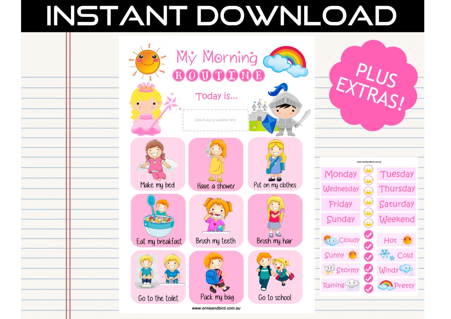 Printable Morning Routine Chart Digital Download Princess by