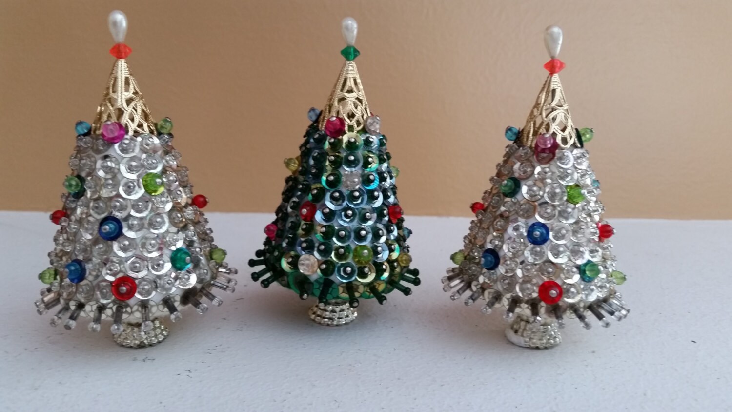 three 3 sequin beaded christmas tree decorations by three 3 sequin beaded christmas tree decorations by