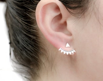 Silver Triangle Ear Jacket, Sterling Silver, Spikes Earjacket, Geometric Earring, Stud Earrings, Modern Jewelry, Gift for Her, Lunai, EJK001
