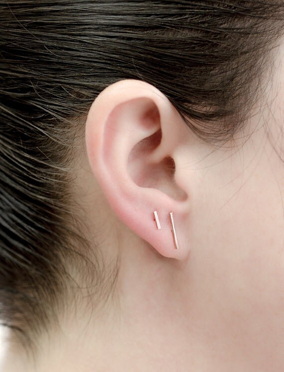Bar Stud Earring COMBO Rose Gold Bar Post Earrings by lunaijewelry