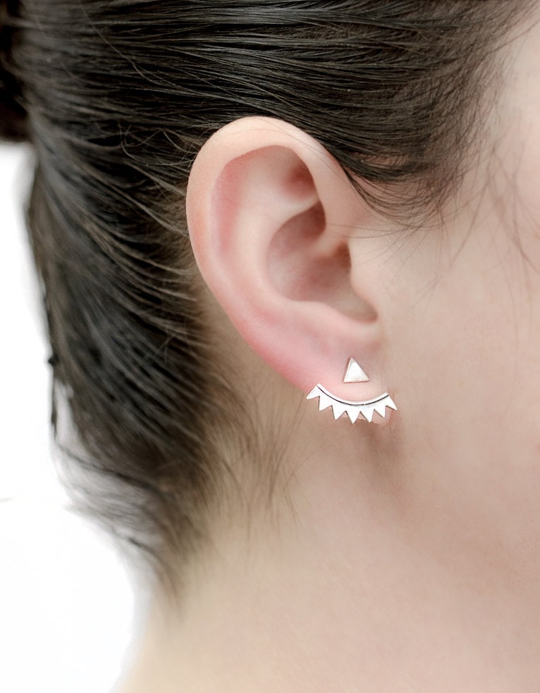 Silver Triangle Ear Jacket Sterling Silver Spikes Earjacket