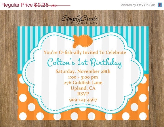 SALE Goldfish Invite Goldfish Invitation 5x7 Jpeg DIGITAL File Il_570xn