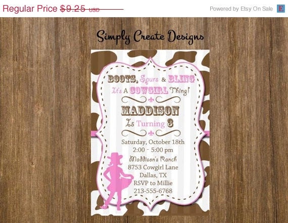 SALE Cowgirl Invitation Cowgirl Invite 5x7 Jpeg DIGITAL File Il_570xn