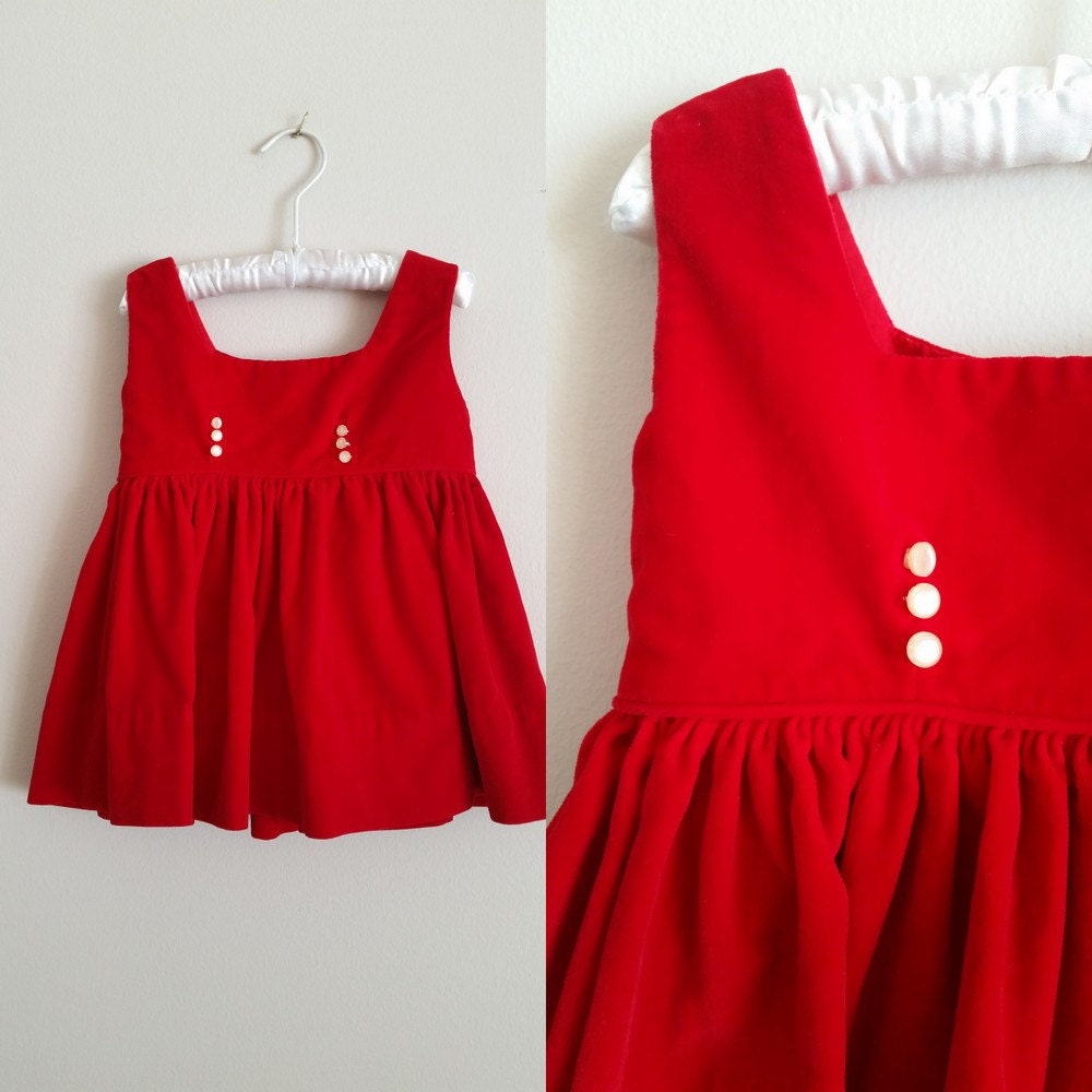 Vintage Red Velvet Baby Dress / Jumper / 18 Months