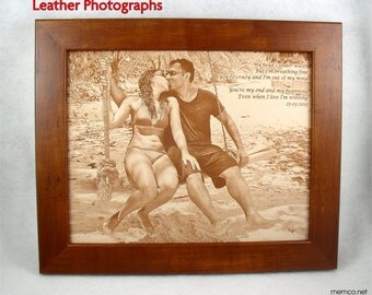 REAL LEATHER Photograph Engraved in Leather- Wedding Anniversary, 3rd Anniversary, Third Anniversary, Leather Anniversary, Gift for Her