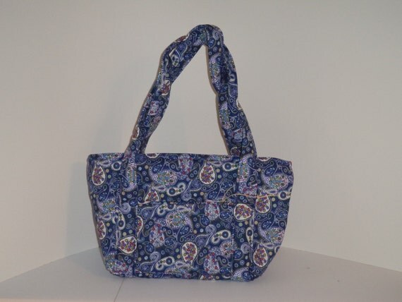 Dark Blue  Purple Paisley Quilted Purse