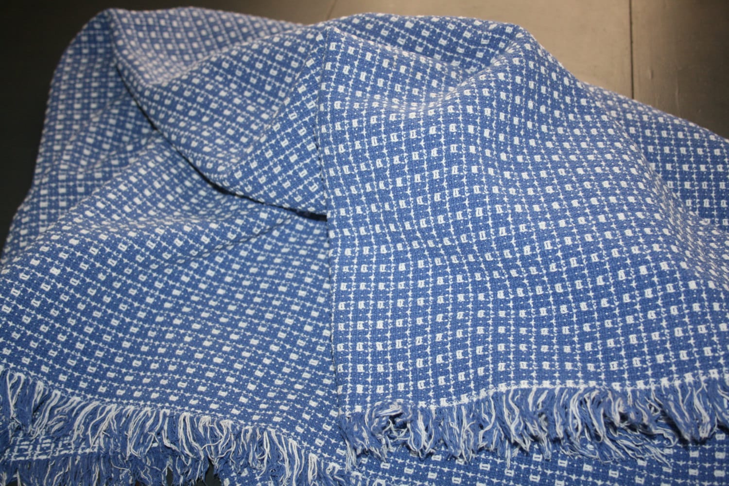 Vintage Periwinkle Blue Homespun Woven Tablecloth