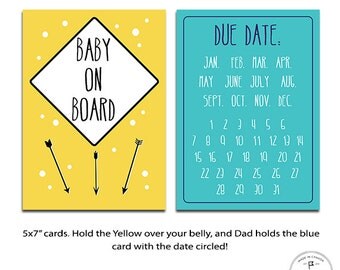 Pregnancy Announcement Photo Cards - 2 in a Set, Baby Photo Cards, Announce your Pregnancy, Instagram Photo Prop, Facebook Photo Props