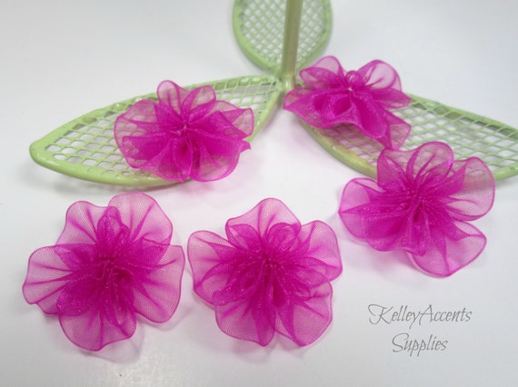 Items similar to Fuchsia Organza Ribbon Flowers / Pink Organza Ribbon ...