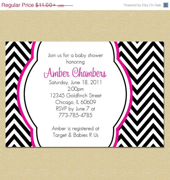 ON SALE Hot Pink & Black Chevron Baby Shower Invitation Il_570xn