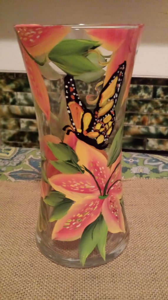 Hand painted tiger lily decorative vase choice of orange