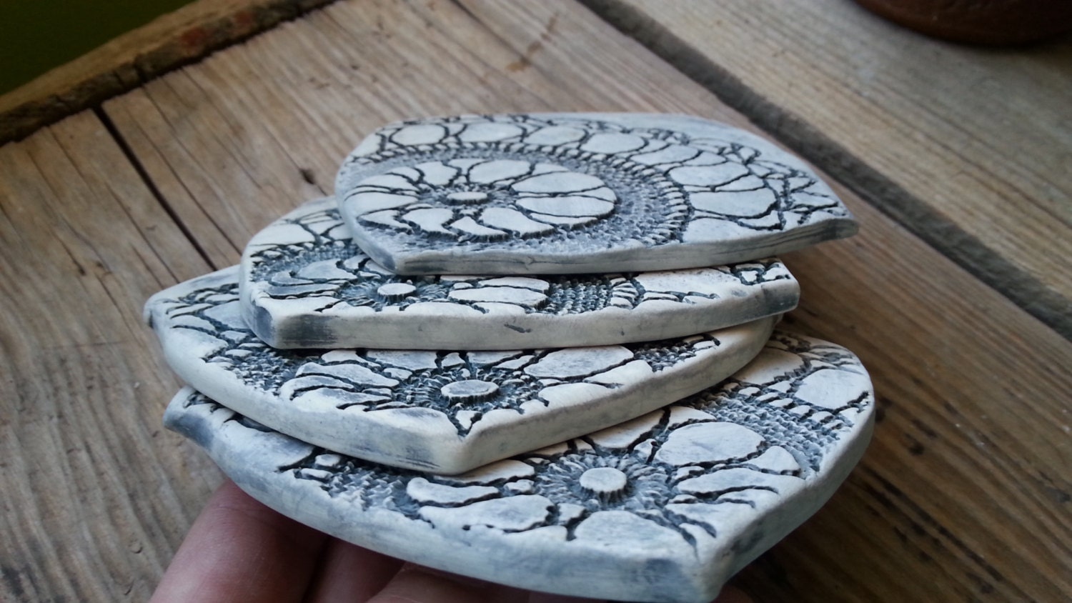 Square Lace Clay Coaster Square Clay Coasters by CurlyFernCeramics