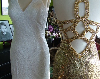 Art deco sequined ivory or gold beaded flapper wedding dress backless dress flapper 1920s 1930s dress SALE
