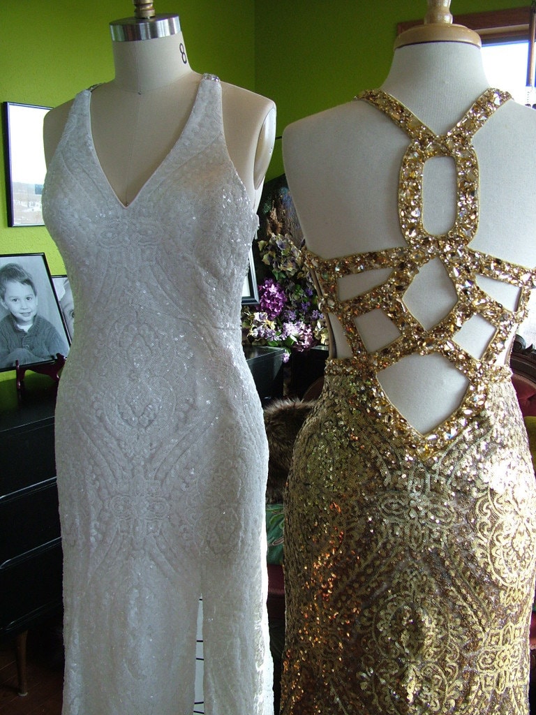  Art  deco  sequined ivory or gold beaded flapper wedding  dress 