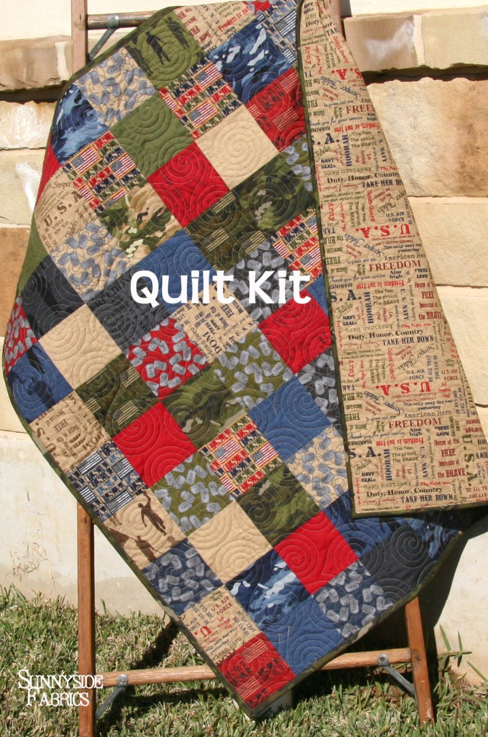 LAST FIVE Quilt Kit Military USA Patriotic Army Navy Coast
