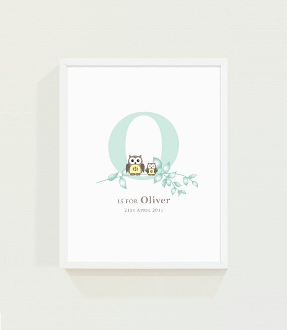 Custom Child's Keepsake Initial Print - Any Name Owl Print Il_570xn