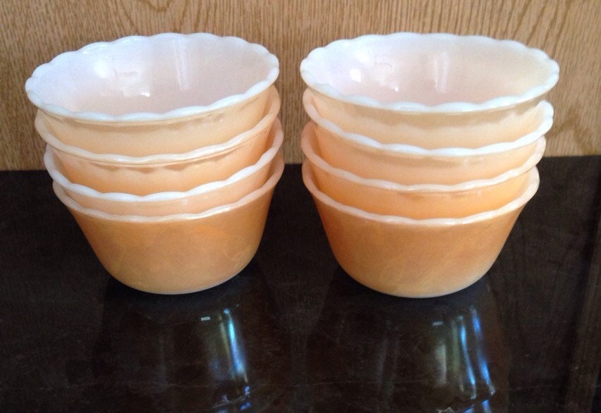 Fire King Vintage Milk Glass Custard Bowls Set of 8 Irridescent Prep