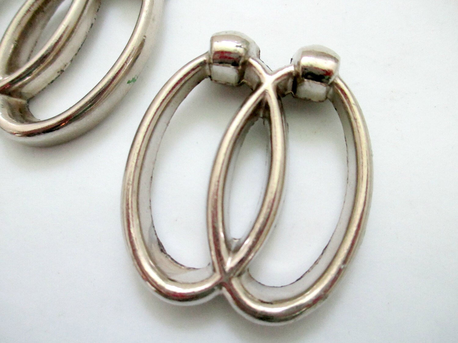 2 Vintage Chrome Mid Century Modern drawer pulls 5/8" centers