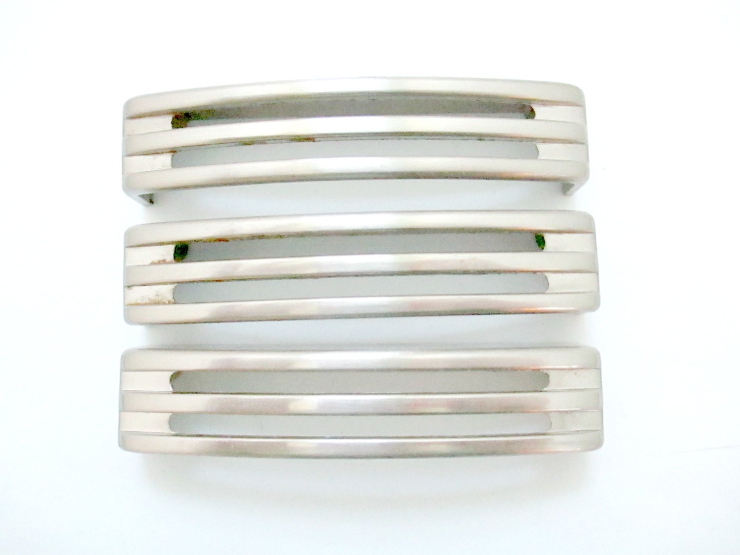 Lot of 3 Vintage Art Deco Drawer Pulls 3 centers chrome