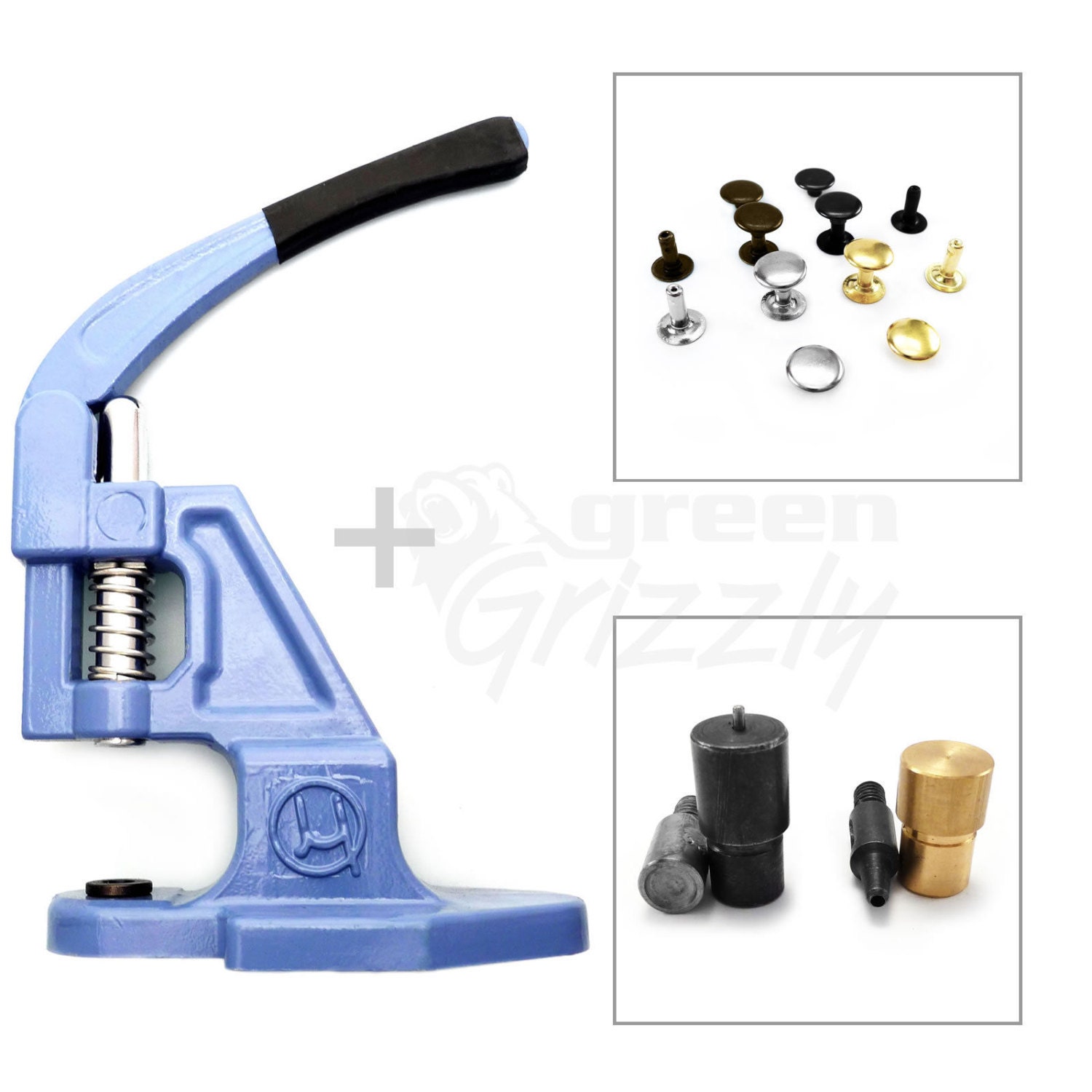 Starter set single cap rivets hand press tool and initial