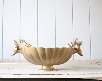 Vintage Brass Deer Bowl // Holiday Decor