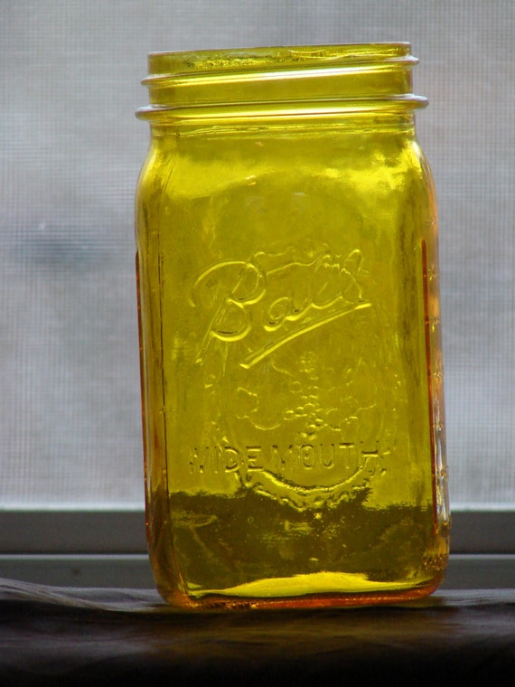 Pretty yellow tinted Ball mason quart size wide mouth jar