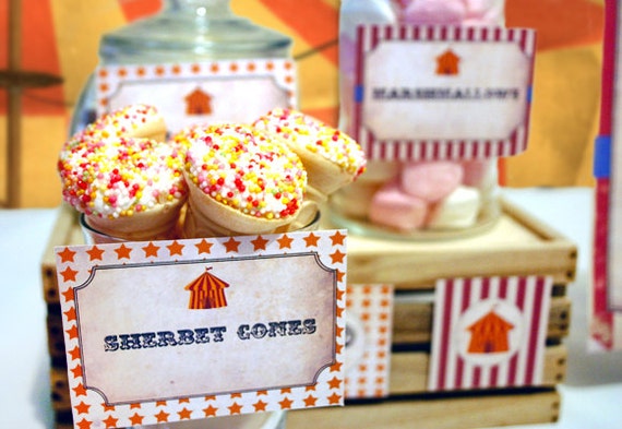 Vintage Circus Party Labels - INSTANT DOWNLOAD - Editable & Printable Birthday Party Decorations by Sassaby Il_570xn