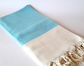 Elegant Organic Turkish Towel, Peshtemal, bath, spa, hammam, Natural cotton, Aqua blue, Gift , Handwoven , valentine's day