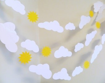 You are my SUNSHINE birthday Decoration - 10 ft Paper Clouds and suns garland - sunshine Baby Shower Decor - Birthday Decor -Photo Prop